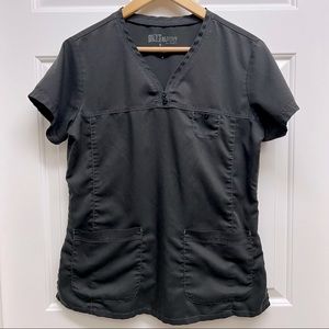 Grey’s Anatomy by Barco 3-Pocket V-Neck “Tonal Stitch” Black Scrub Top - Medium